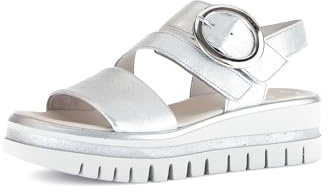 Gabor Damen Riemchensandalen, Frauen Sandalen,offene Schuhe,Strandschuhe,Sandaletten,Sommersandalen,bequem,flach,Silber,39 EU / 6 UK