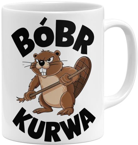OM3® witzige Kaffee-Tasse mit Spruch - Bobr Kurwa - viral Meme - Beaver - Biber - Bober - Keramik Becher - 325ml - Beidseitig Bedruckt - Weiss