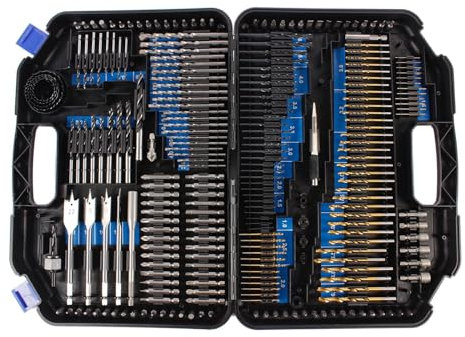 perfk 246 Pieces Drill Bit Set Drill and Driver Multi Bit with Storage Case High Speed Steel for Metalworking Home Repair Masonry, Blue Labels