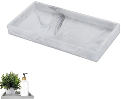 Bathroom Marble Vanity Tray, Silicone Vanity Dish for Counter Kitchen Soap Perfume Candle Kitchen Sink Countertop Organizer Plate Holder for Home Decor Plant, 20 x 10 cm