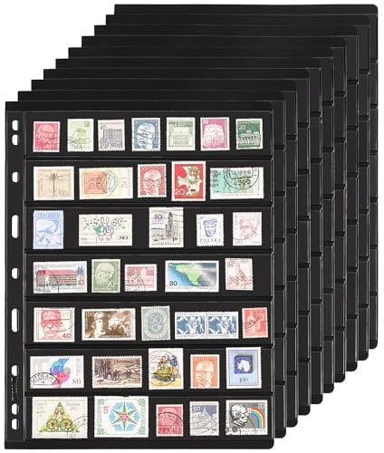 10 Hojas de páginas para álbumes de Sellos Postales, 7 Bolsillos, 7,7 x 1,35 Pulgadas, Insertos para colección de Sellos, Fundas para Carpeta de colección de Sellos IS010710