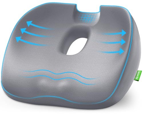 AUVON Gedächtnisschaum-Sitzkissen mit wissenschaftlichem Loch & U-förmigem Design, bequemer Sitzring für Bürostühle, Rollstuhl, hautfreundlich, Bequeme Sitzhaltung (Grau)