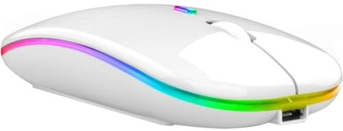 Wireless Slim Silent USB Rechargeable LED Mouse (2.4G USB), 10m Remote Range Noiseless Mini Mouse, Computer Ergonomic Design Cordless Mouses for Laptop Pc Desktop (White)