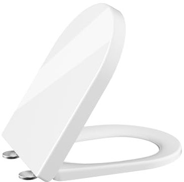 Toilettendeckel mit Absenkautomatik, WC Sitz Klobrille Toilettensitz mit Quick-Release Funktion& Verstellbaren Scharnieren WC Deckel aus UF Duroplast, D-Form Weiß