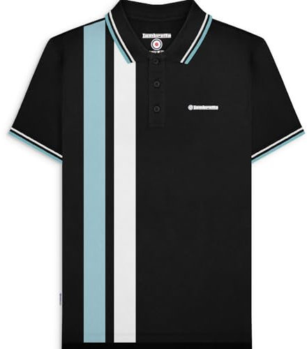 Lambretta Mens Vertical Stripe Short Sleeve Polo Shirt - Black - XL