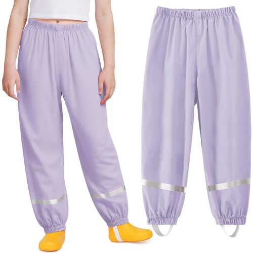Domueay Kids Waterproof Trousers Boys Girls Rain Pants Age 1-10 Years | Breathable Lightweight, Mud Dirty Proof Trousers with Reflective Strip, Outdoor Windproof Overtrousers, Unisex Rainwear