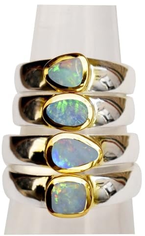 Gems Vibes Natürlicher Opalring, 925er Sterlingsilber, handgefertigter Ring, mehrfarbiger Edelsteinring, zweifarbiger Bandring, Versprechensgeschenk für Sie