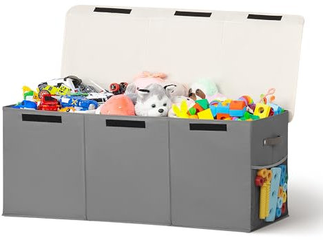 ADEHMDA Large Toy Box, Toy Box Storage with Lid, Collapsible Sturdy Toy Chest Box for Kids, Girls and Boys, Nursery Room and Living Room, 39.5x13 x16(grey)