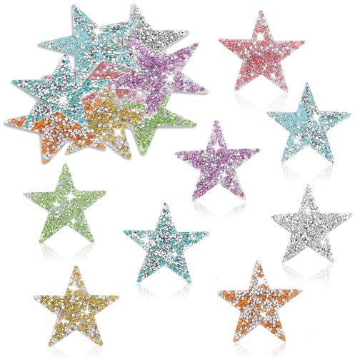 16 PCS Star Patches, Star Sequin Applique Iron On Patches Embroidery Patch Appliques Fabric Patch for Clothes Hats Heat Press Jeans Repair Decoration (2.36 Inch,Mixed Color)