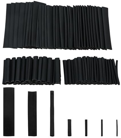 127Pcs Heat Shrink Tubing Kit, 7 Sizes Heat Shrink Sleeving, Durable Shrink Wrap Tubing, Black Insulation Sleeve, Ideal for Electric Insulation, for Different Wire Gauges and Cable Sizes