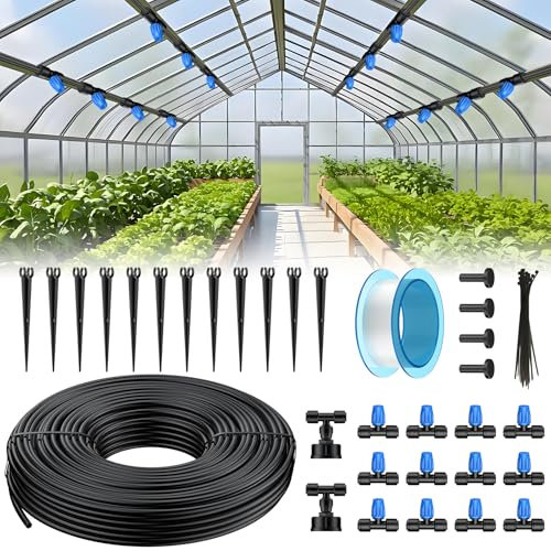 Pawfly Kit Irrigazione a Goccia, Sistema Rapido 15m con Tubo 4-6mm, Ugelli Nebulizzatori e Accessori per Giardino, Serra, Prato, Terrazzo, Aiuole