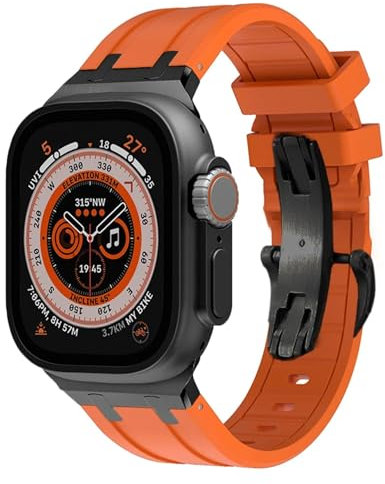 IRFKR Correa de goma para Apple Watch Ultra 49mm, correas de reloj Serie 8 7 45mm, banda deportiva suave para iWatch 6 5 4 SE 44mm 42mm, pulsera de silicona(Orange black,38/40/41mm)