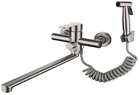 Wasserhahn Küche Mischbatterie Armatur Küchenspüle Küchenarmatur Ausziehbare Brause gebürsteter Edelstahl Wandmontage Küchenarmatur 2 Loch Wasserhahn Spültischarmatur Küche