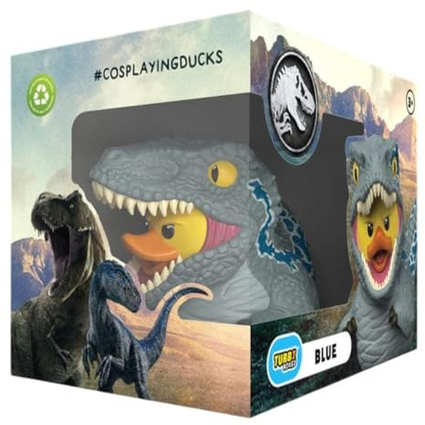 TUBBZ: Jurassic World - Blue Rubber Duck Collectable Toy 9 cm | Official Jurassic World Merchandise – Boxed Vinyl Figure, Velociraptor Character, Dinosaur Fan Decor & Novelty Duck Gift