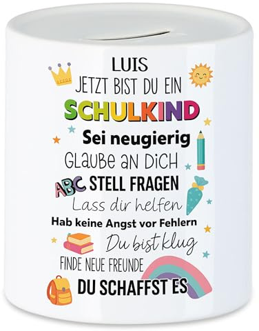 Kiddle-Design Spardose Schulkind 2026 personalisiert, Einschulung Schulanfang Geschenk Spruch mit Name, Einschulungsgeschenk zum ersten Schultag für Erstklässler – Geldgeschenk, Sparschwein