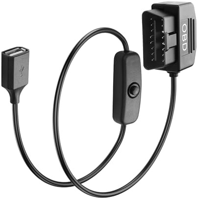 PNGKNYOCN OBD-zu-USB-Anschluss-Stromkabel, OBD2 OBD-zu-USB-A-Buchse mit Schalterknopf für Dashcam, 12 V/36 V zu 5 V 2 A Step-Down-Hardwire-Kit-Ladekabel (0,5 m)