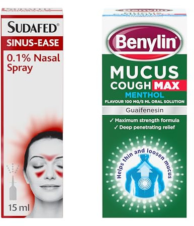 Sudafed Sinus Ease Nasal Spray (1 x 15ml) & Benylin Mucus Cough Max, Menthol Flavour (1 x 150ml) Bundle