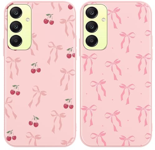Yirlbey 2 Stück Handyhülle für Samsung Galaxy A25 5G Hülle 6,5, Aesthetic Muster Schleifen Kirsche Motiv Design Weiche TPU Ultra Dünn Bunt Silikon Schutzhülle Kratzfeste Stoßfest Case für Mädchen