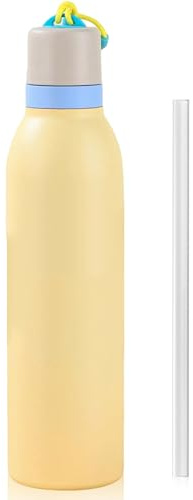 24oz Insulated Water Bottle with Straw & Strap, Stainless Steel Double Wall Vacuum Flask, Reusable Thermal Flask for Keeps 24H Cold/12H Hot, Leakproof BPA-Free for Travel, Gym, Hiking (Yellow)