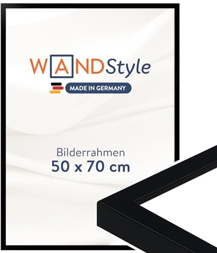 WANDStyle Bilderrahmen 50x70 Schwarz, moderner Bilderrahmen Holz 50x70 cm | Hochwertiger Holzbilderrahmen, Posterrahmen zum Aufhängen, Rahmen 70x50 cm, Fotorahmen H950 - Made in Germany