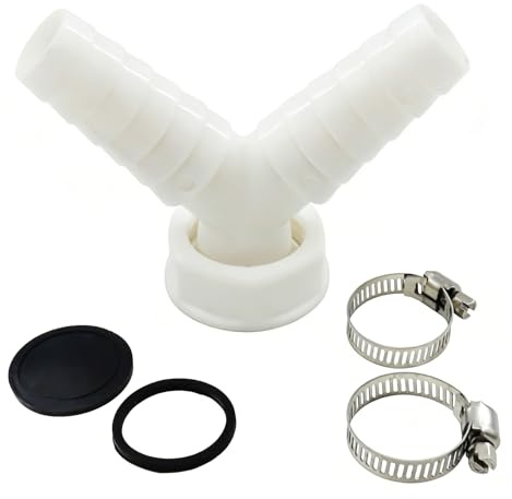 Washing Machine Waste Splitter Y Pipe Connector, with 2pcs Hose Clamp, Universal Drain Adaptor for Dishwasher and Washing Machine, 19-24 mm Double Connection Pipe Thread Y Adapter for Hose