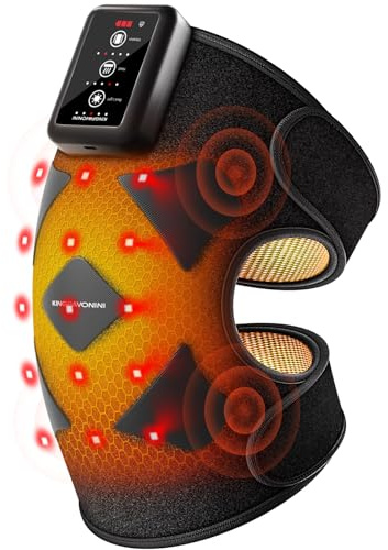 KingPavonini Cordless Knee Massager with Heat and Red Light Therapy,1 Pack | Larger Heating Area Knee Massager, 4-Motor Vibration Knee Heating Pad 660nm Red Light with 5 Levels 3 Modes, Gift for Dad Mom