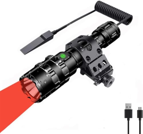 WindFire LED Torch Super Bright Red Light Hunting Torch Rechargeable | 5 Modes Tactical Torch, Water Resistant, Includes Picatinny Mount Rail & Pressure Switch, Camping, Fishing