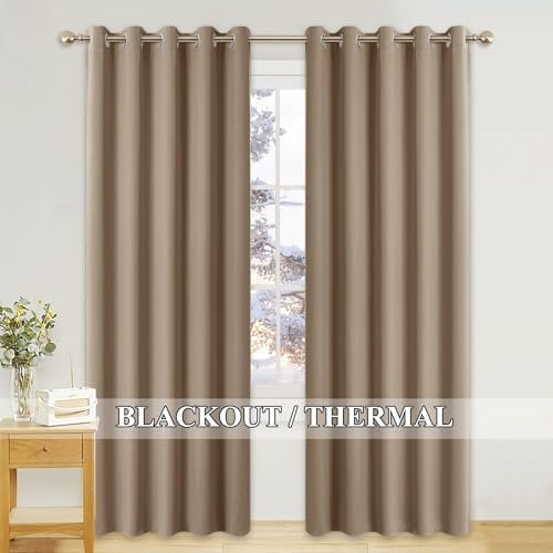 PONY DANCE Blickdichte Vorhänge mit Ösen Gardinen Wohnzimmer Modern Verdunkelungsvorhang Blackout Thermal Curtains for Bedroom, 2er Set H 228 x B 167 cm, Cappuccino