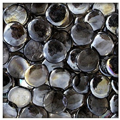 Kieskönig 500g Glasnuggets Glassteine Muggelsteine Mosaiksteine Tischdeko 25/30mm Silbergrau irisierend