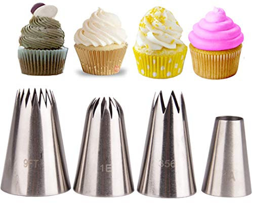 FantasyDay Douilles Pâtisserie, 4 Pièces Poche à Douille Accessoires de Décoration en Acier Inoxydable 304 - Décoration de Gâteaux pour Tarte, Biscuit, Pâtisserie, Bonbon, Gâteau, Cupcakes et Cookies