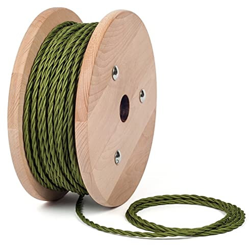 5m 3 Core Twisted Vintage Italian Style Braided Electrical 6mm Cable with Earth Wire, Army Green Antique Rope Woven Silk Lighting Flexible Fabric 0.75mm Cord, DIY Pendant Light, VDE Certification