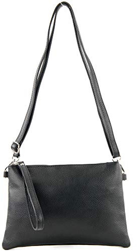 modamoda de T186 Damen Leder Clutch Umhängetasche Abendtasche handmade in Italy, Farbe:Schwarz