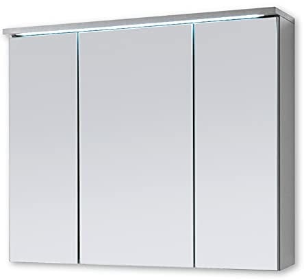 Stella Trading TWO Spiegelschrank Bad mit LED-Beleuchtung in Titan / Weiß - Badezimmerspiegel Schrank mit viel Stauraum - 100 x 68 x 22,5 cm (B/H/T)