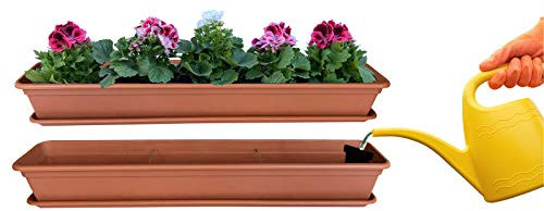Hossi's Wholesale Blumenkasten Balkonkasten Pflanzkasten Terracotta mit Bewässerungssystem und Balkonkasten Untersetzer 100cm