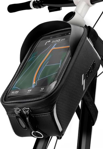 ONEFLOW Premium Handyhalterung Fahrrad Rahmentasche Wasserdicht für alle BLU Handys | Handyhalter Fahrrad Tasche Rahmen Halterung mit Smartphone Touchscreen Sichtfenster, Schwarz