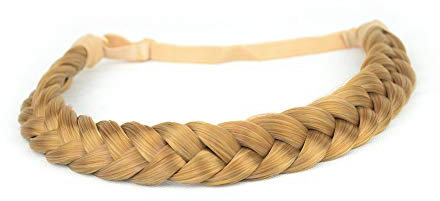 BOBIYA 2 Stränge Kunsthaar Geflochtenes Stirnband Klassisches Chunky Geflochtenes Stirnband Elastisches Stretch-Haarteil für Frauen Mädchen (goldblond)