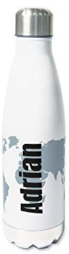 GRAZDesign Trinkflasche Edelstahl 500ml | Motiv Weltkarte | personalisiert Name, Einschulung Geschenk, Thermosflasche Sportflasche Thermo Wasserflasche Kinder/Erwachsene
