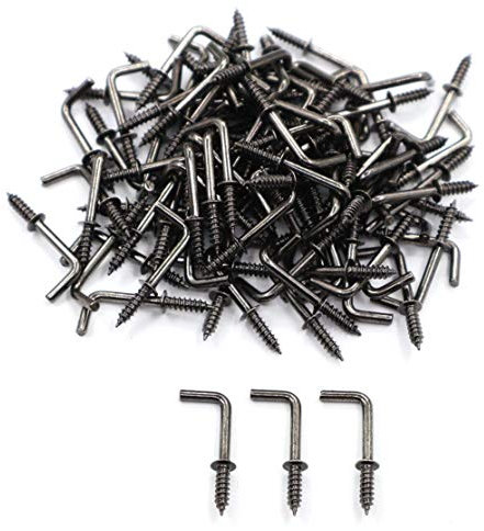 IDEALSV 100 Stück schwarze Bronze Schraubhaken klein 1,6 cm L-förmige Haken 1 Form rechtwinklige Haken 7 Form Medaille Schraubhaken