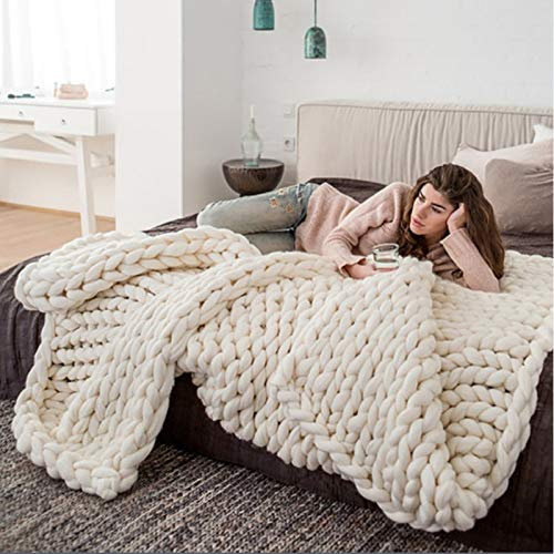 WXZX Grobstrick Decke Strickdecke, Handgestrickter, superweicher, riesiger Garnüberwurf, Decke aus Merinowolle, für neutrale Couch-Sofabank auf dem Bauernhof