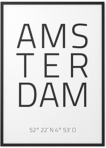 Papierschmiede® Geo Poster Koordinaten Amsterdam, B2 (50x70 cm) Stadt Poster als Wanddeko für Wohnzimmer Schlafzimmer Küche Esszimmer, Niederlande Holland Oranje, Bild ohne Rahmen
