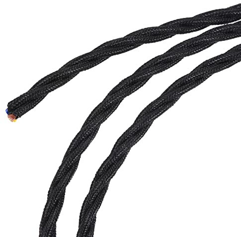 sourcing map Filo rivestito in tessuto intrecciato a 3 core, 18 AWG, 5 metri, cavo elettrico in tessuto vintage per lampada a sospensione, progetto fai da te, nero