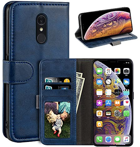 MILEGAO Schutzhülle für LG Q7, magnetisch, PU-Leder, Brieftaschen-Stil, Business-Handyhülle, modische Klapphülle mit Kartenfach und Ständer, für LG Q7 Plus 5,5 Zoll, Blau