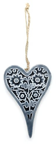 Holz Herz glasiert mit Blumen zum aufhängen 13 x 19cm Dekohänger Fenster-Deko Holzherz