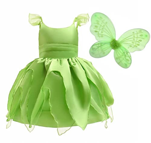 Lito Angels Deguisement Costume Fée Clochette, Robe de Fee Verte avec Ailes de Papillon pour Enfant Fille, Taille 2-4 ans