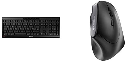 CHERRY Stream Keyboard Wireless, Deutsches Layout, QWERTZ Tastatur, schwarz & MW 4500, kabellose Maus, ergonomische Rechtshändermaus im 45° Design, 6 Tasten und Scrollrad, schwarz