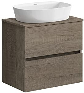 Baikal Mueble de Baño Onyx. Mueble MONTADO, Mueble 2 cajones. Mueble Baño con Lavabo. Mueble Suspendido. Armario de Pared. Lavabo Cerámico. No Incluye Espejo. 60cm Nebraska.