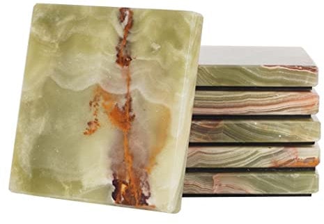 Lot de 6 sous-Verres en marbre Vert Faits à la Main de 8,9 cm pour Bar, Tasse à café, sous-Verres carrés pour Cuisine – Pot idéal pour Boire du thé, Assiettes absorbantes