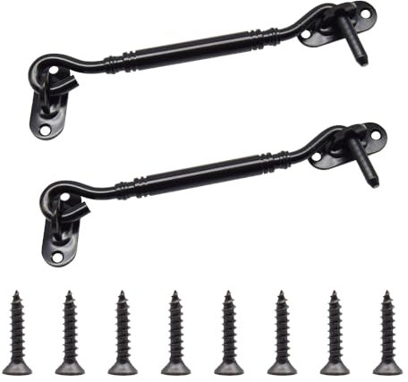 Yosawo 2 Stück Schwarz Sturmhaken Edelstahl Kabinenhaken Sichthaken Schiebetürklinke für Schiebetürfenster Fenster,gartenhaus (Schwarz-6)