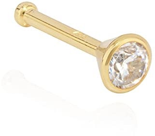 NKlaus Nasenpiercing 750 Gelb Gold 18 Karat Nasenstecker 2,5mm Zirkonia Weiß Piercing 11225