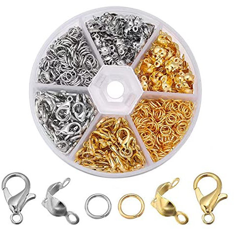Kettenverschluss, 2 Farben Armband Verschluss Set, 40 Stück Karabiner Verschluss, 400 Stück Biegeringe und Crimpenden, Schmuck Verschlüsse für DIY Armband Schmuckherstellung